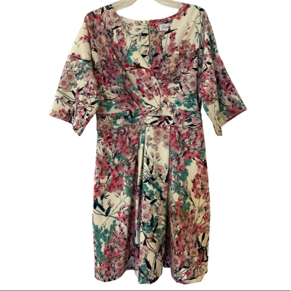 Closet Floral Midi Dress in Cream, Pink & Green